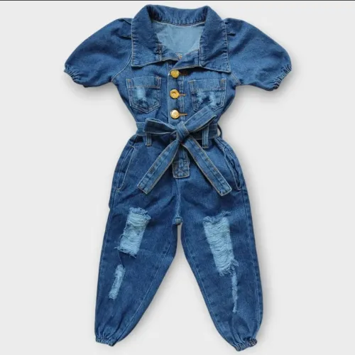 Macacão Jeans Destroyed Infantil - Lindo!