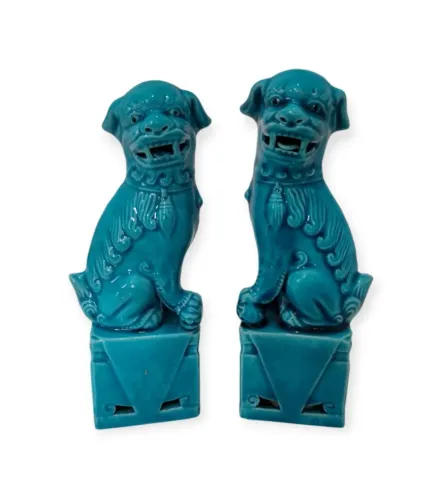 Par Estatueta Cão De Fó Porcelana Chinesa Antiga 12 Cm