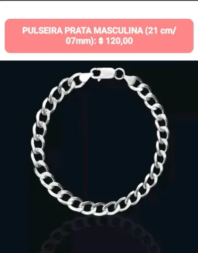 Pulseira Prata Masculina 21cm/07mm