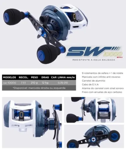 Carretilha maruri sw bg 10000 para pesca  manivela esquerda 