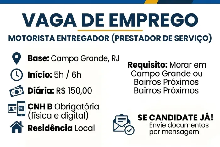 ENTREGADOR MOTORISTA VAN CAT B