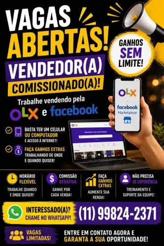 ? VAGAS ABERTAS - VENDEDOR(A) COMISSIONADO(A)! ?