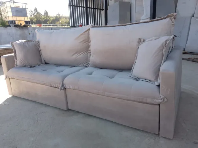 Sofa retratil vira cama bege escuro novo 2,20m