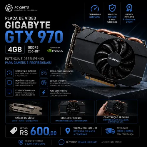 GTX 970 4GB GIGABYTE - PLACA DE VÍDEO GAMER