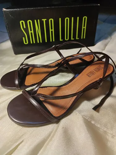 Sandália Santa Lolla Salto Baixo Tiras Finas Amarração TM 35 BR