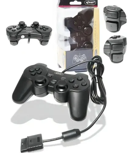 Controle Joystick Knup KP-GM014 Preto Compatível PS2 com Vibração