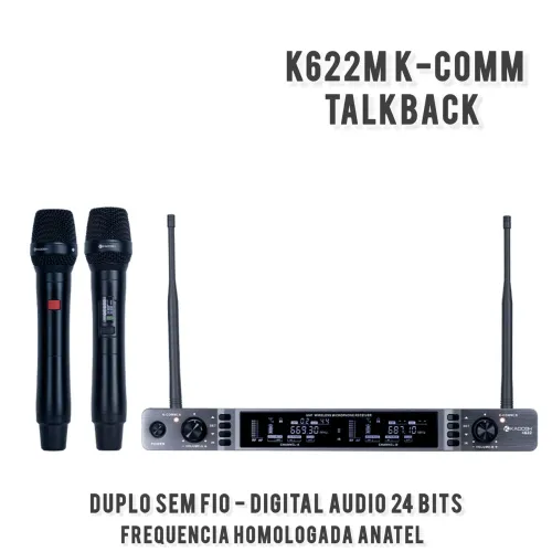 Microfone Duplo Kadosh Sem Fio K622M K-COMM Profissional Digital 24bits (TALKBACK)