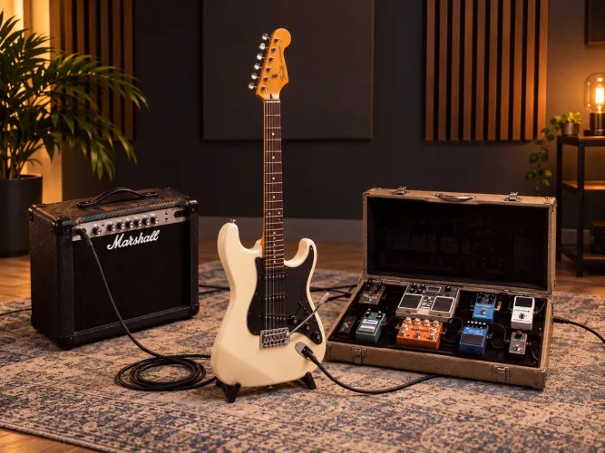 Guitarra Fender Stratocaster + Pedais Boss Ibanez + Marshall + Orange