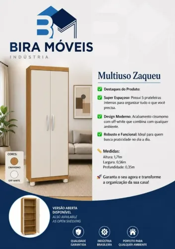 O Multiuso Ideal para Sua Casa: Zaqueu 2 Portas, 4 Prateleiras e Preço Especial