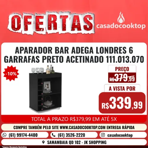 APARADOR BAR ADEGA LONDRES 6 GARRAFAS PRETO ACETINADO 111.013.070