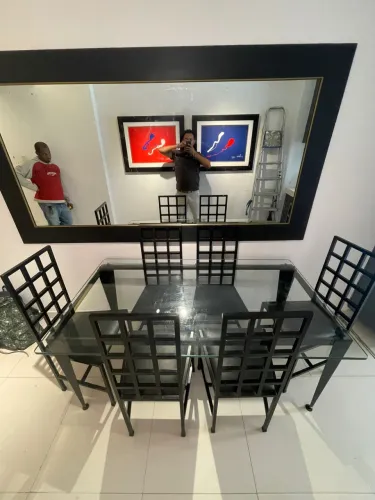 Mesa de jantar 6 lugares vidro e aço alto padrão