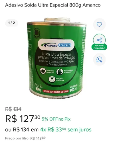 Solda ultra especial para sistemas de irrigação amanco 800 g