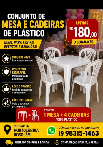JOGO DE MESAS E CADEIRAS DE PLASTICO NOVISSIMO
