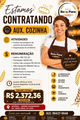 Contrata-se Auxiliar de Cozinha 2 vagas