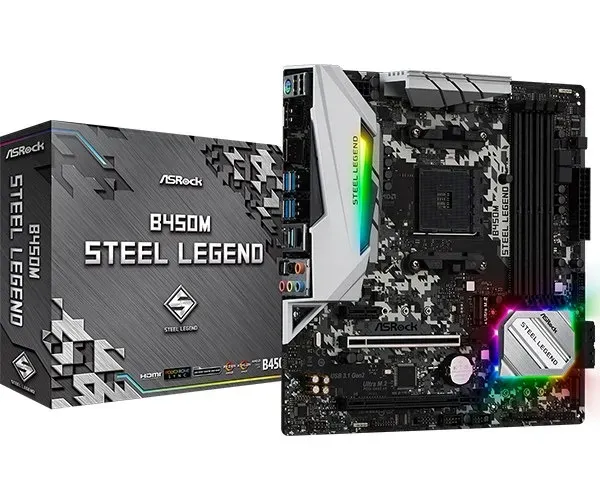 Placa Mãe AM4 B450 ASRock B450M Steel Legend DDR4 Micro-ATX