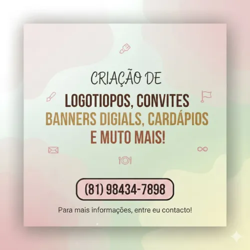 Design Gráfico. Logo tipos, convites, cardápios, banners digitais e etc! 