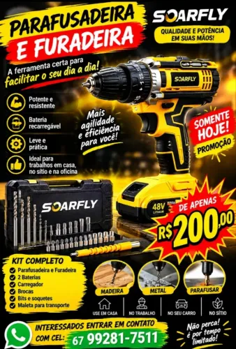 Kit Ferramentas: Moto Serra Portátil e Parafusadeira e Furadeira