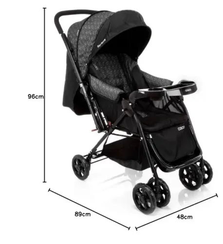 Carrinho de Bebê, modelo Reverse, marca Cosco Kids, Cor Preto Rajado. Em PERFEITO estado