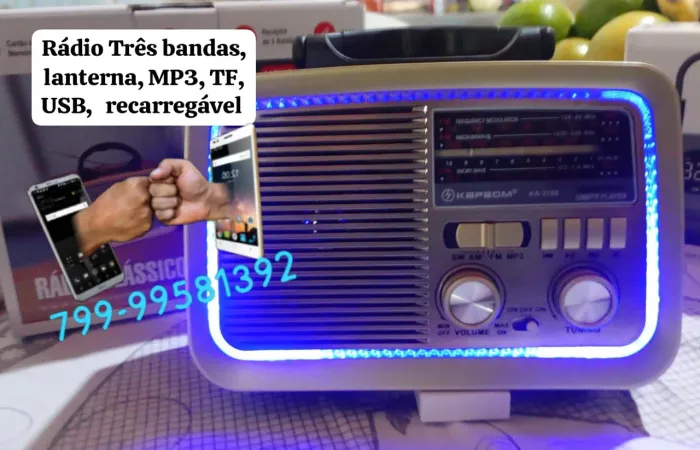 Rádio novo 3 bandas, MP3 , USB cartão de memória, recarregável