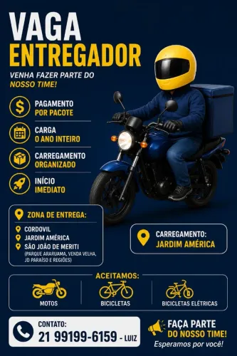 Entregador(a)- Moto, Bike ou a Pé 