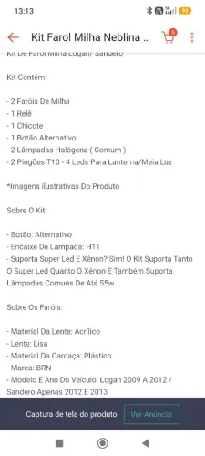 KIT FAROL MILHA PARA LOGAN 2007 a 2011