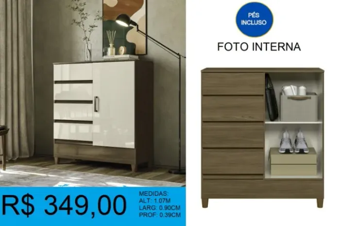 Cômoda alt:1,07m larg:90cm excelente qualidade! - frete grátis!