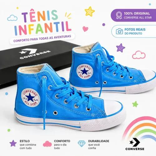 Converse All Star Infantil Original Azul Cano Alto - Número 30