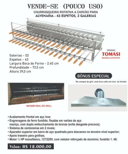 GRILL PARA CHURRASQUEIRA DE ALVENARIA ROTATIVA PROFISSIONAL