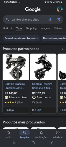 Câmbio carrinho Shimano altus v8