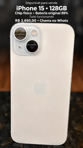 iPhone 15 128GB com Chip Físico | Bateria Original 89%