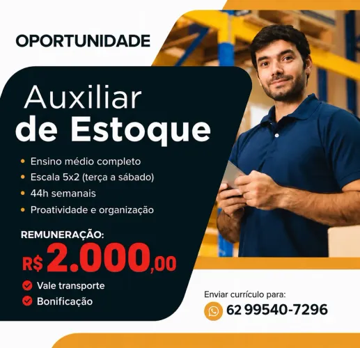 Auxiliar de estoque na 44 - vaga para homem