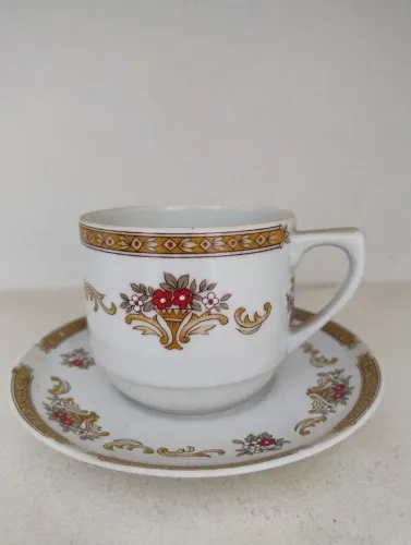 Conjunto com 6 Xícaras de Chá/Café Porcelana Schmidt Floral Original Vintage