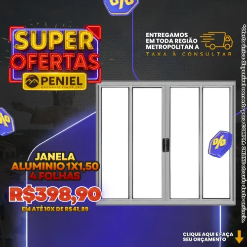 Janela Alumínio 4 folhas 1 x 1,50m
