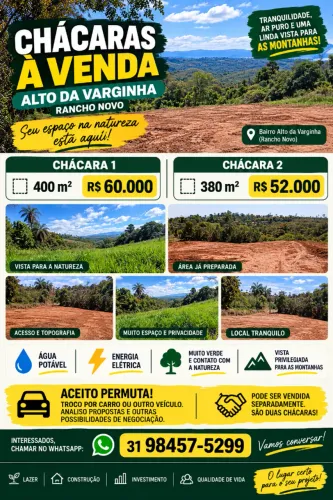? CHÁCARAS À VENDA - ALTO DA VARGINHA / RANCHO NOVO