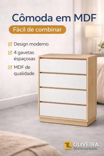 Cômoda MDF 4 Gavetas | Móvel Novo | Design Moderno