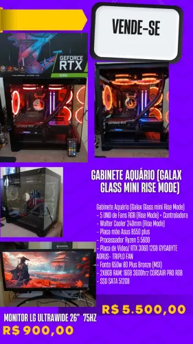 Gabinete Aquário (Galax Class Mini Rise Mode + Monitor Ultrawide LG 26