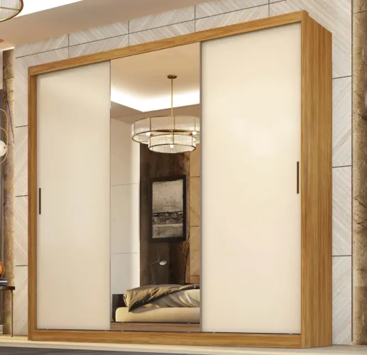 Guarda-Roupa Casal Elegance 3 Portas de Correr com Espelho e 4 Gavetas