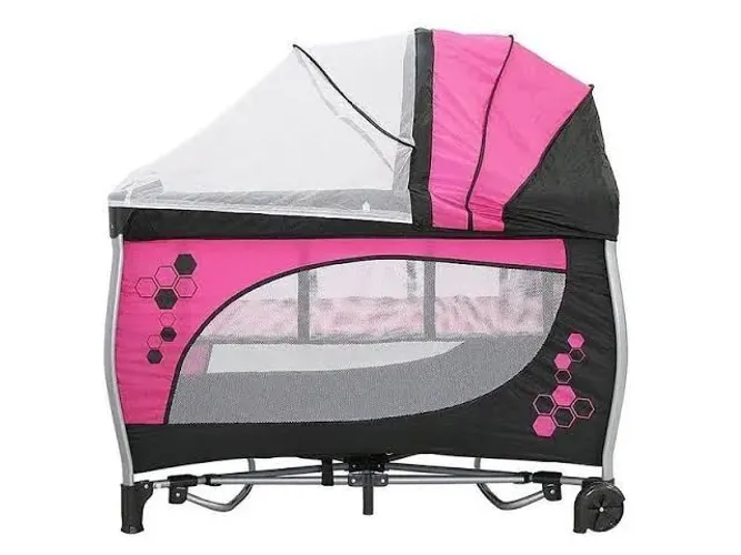 Berço Balanço Cercado Portátil Rosa Baby Style<br>