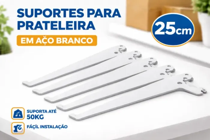 Suporte para Prateleira Fico 25cm Branco Aço - Novo | Alta Resistência (50kg)