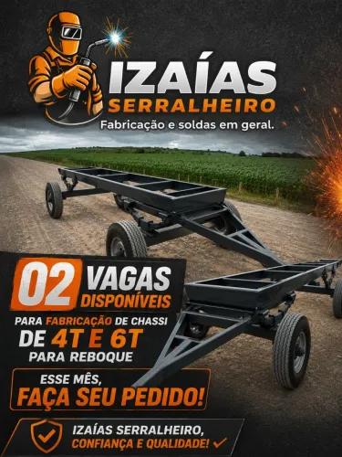 Chassi de reboque para 6 toneladas, fabricação própria, contt *40
