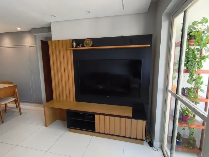 Rack com Painel Home Theater Permóbili Guarujá/Sândalo (MDF) - Estado de Novo!