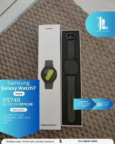 GALAXY WATCH7, 44MM, VERDE, SEMINOVO NA GARANTIA, EXCLUSIVO!