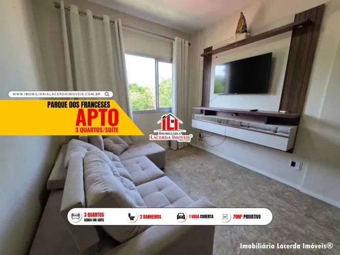 Parque dos Franceses, Apartamento mobiliado 95% com 3 quartos sendo 1 suíte, 4º Andar, 1 v