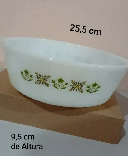 Saladeira caçarola de vidro leitoso Anchor Hoching Fire King Meadow Green house