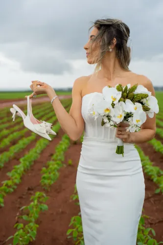 Vestido noiva midi corset branco (P)
