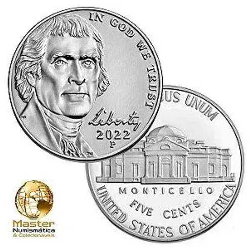 Moeda Rara 5 Cents EUA Ano 2022 Original Para Colecionadores<br>