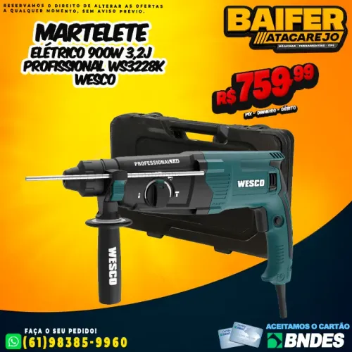Martelete Elétrico 900w 3,2j Profissional Ws3228k Wesco