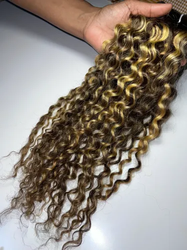 Cabelo Humano Cacho 3b castanho mel com luzes - 364g 50cm