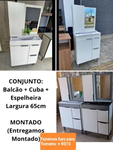 Kit Conjuntos Banheiro Balcão Cuba Marmorite Espelheira a partir 285