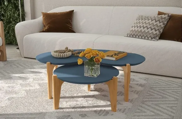CONJUTO DE MESA DE CENTRO FLORIDA PÈS EM MADEIRAS COR AZUL/LORD/FREIJO